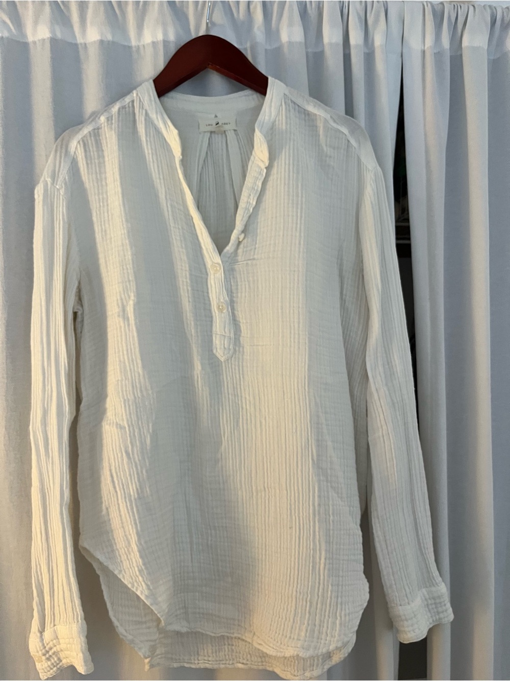 White Long-Sleeve Cotton Gauze Shirt